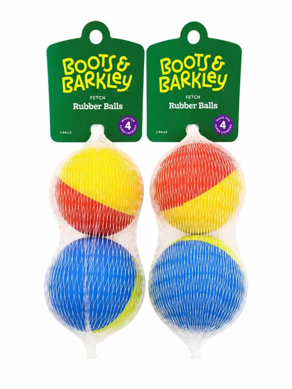 Boots & Barkley Rubber Fetch Balls 4-Pack Dog Toy Blue/Orange/Yellow NEW